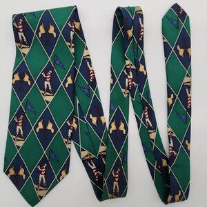Golf Necktie Green Blue Silk Vintage Design 57.5" Long 3.75" Wide Jacobs Roberts